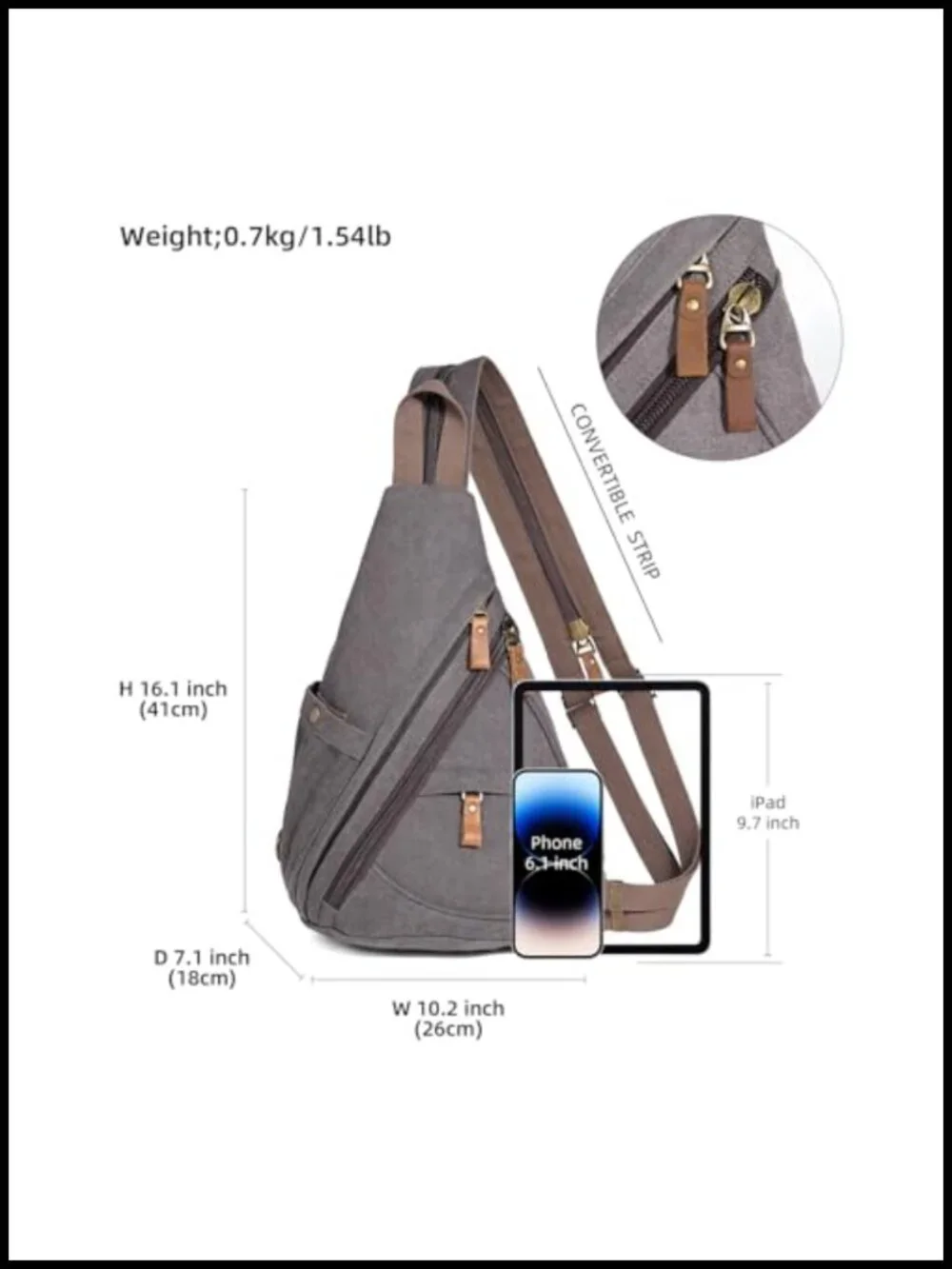 Canvas Sling Bag Crossbody Backpack Shoulder Daypack Rucksack Adjustable